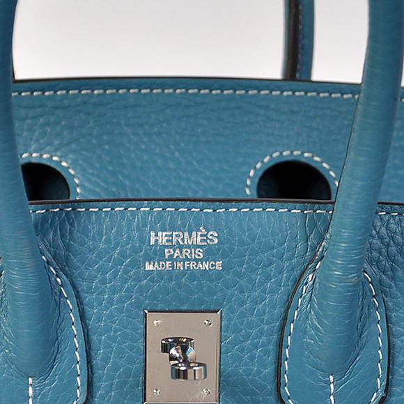 Super A Replica Hermes Birkin 25CM Tote Bags Togo Leather Blue Silver 60799